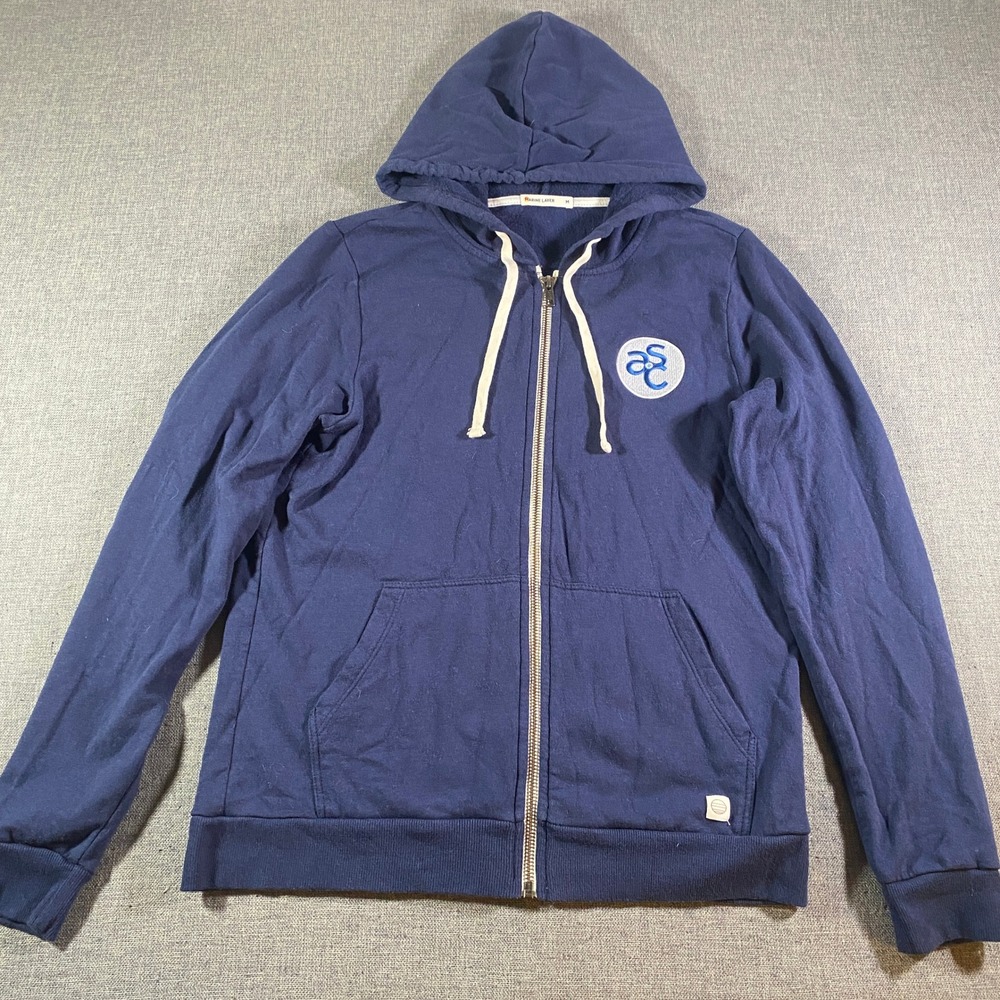 Marine Layer Navy Blue Zip Up Hoodie Sweatshirt Size M Embroidered Logo